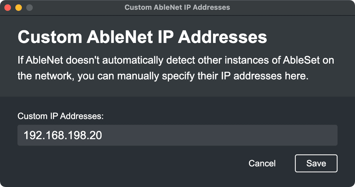 Custom IP Addresses Settings Window